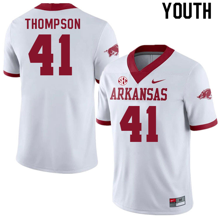 Youth #41 Kyle Thompson Arkansas Razorback College Football Jerseys Stitched Sale-Alternate White - Click Image to Close